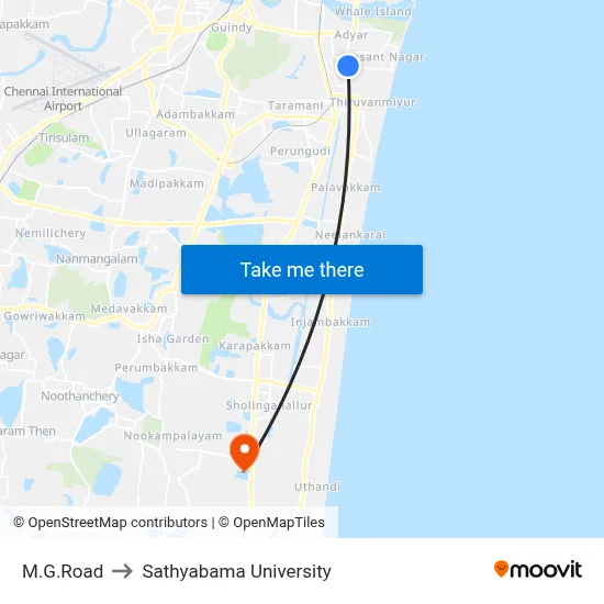 M.G.Road to Sathyabama University map