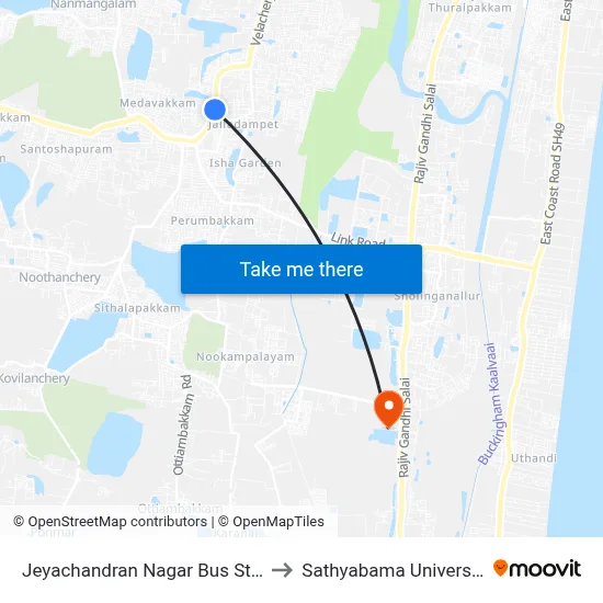Jeyachandran Nagar Bus Stop to Sathyabama University map