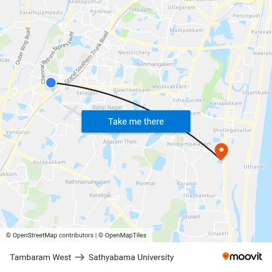 Tambaram West to Sathyabama University map