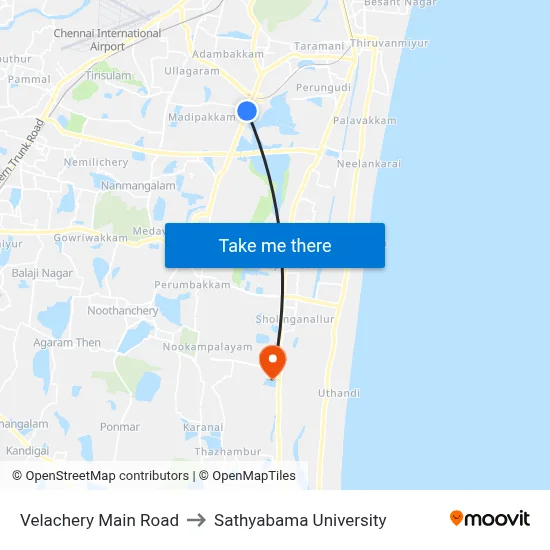 Velachery Main Road to Sathyabama University map