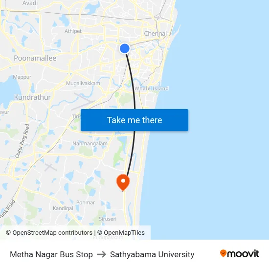 Metha Nagar Bus Stop to Sathyabama University map