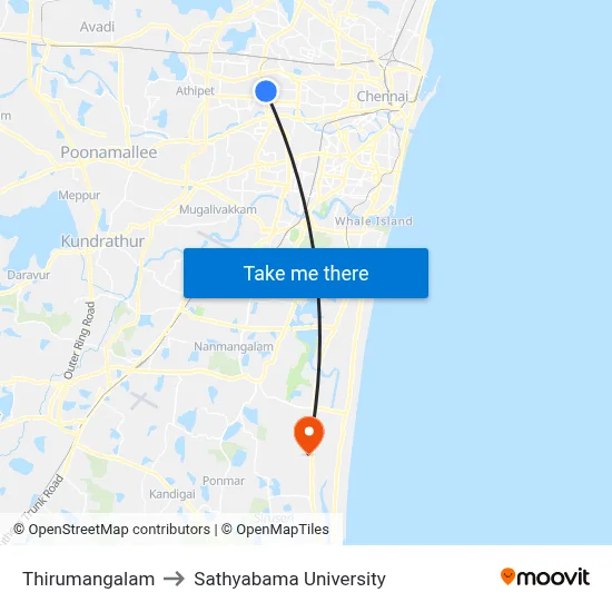 Thirumangalam to Sathyabama University map