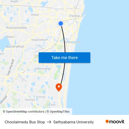 Choolaimedu Bus Stop to Sathyabama University map