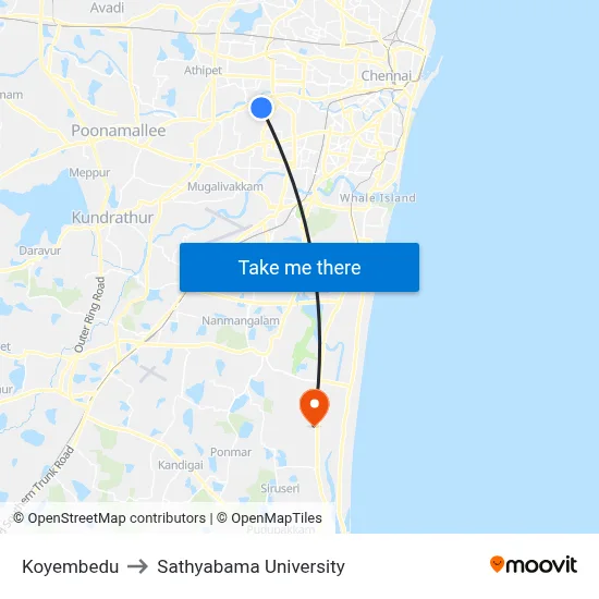Koyembedu to Sathyabama University map