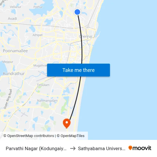 Parvathi Nagar (Kodungaiyur) to Sathyabama University map