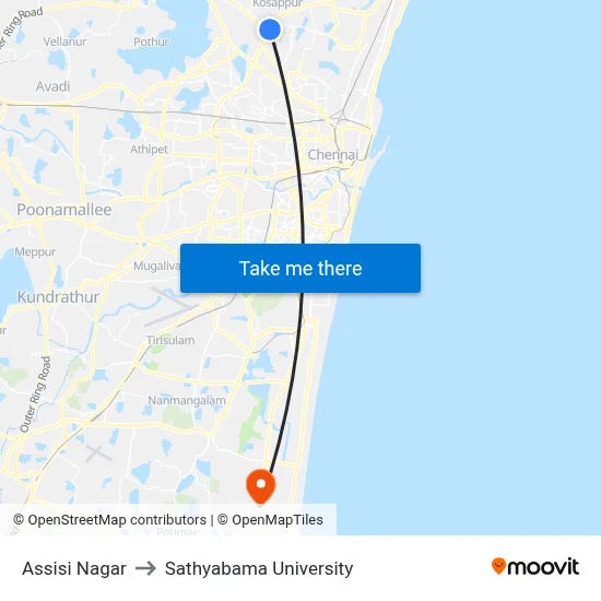 Assisi Nagar to Sathyabama University map