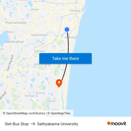 Siet Bus Stop to Sathyabama University map