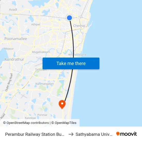 Perambur Railway Station Bus Stand to Sathyabama University map