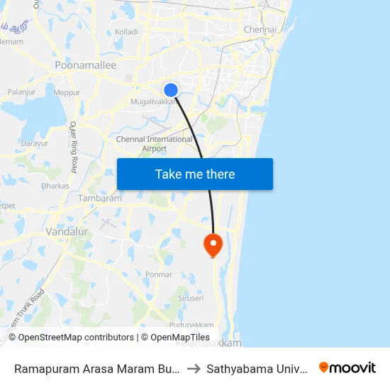 Ramapuram Arasa Maram Bus Stop to Sathyabama University map