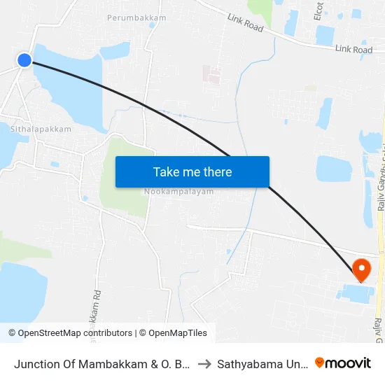 Junction Of Mambakkam & O. Bakkam Road to Sathyabama University map