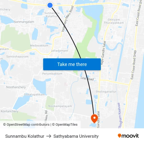 Sunnambu Kolathur to Sathyabama University map