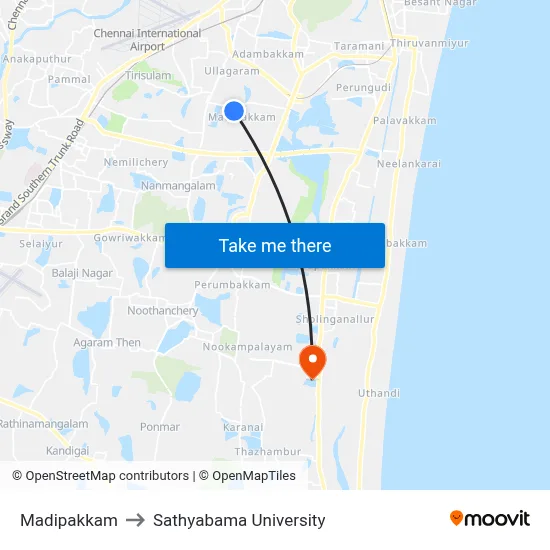 Madipakkam to Sathyabama University map