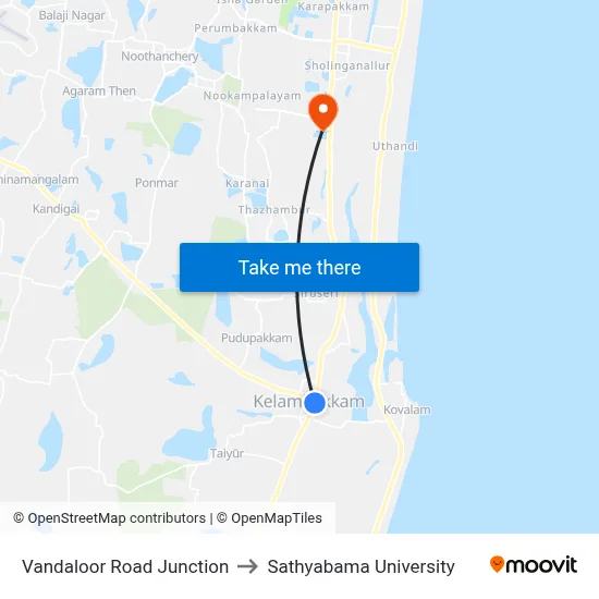 Vandaloor Road Junction to Sathyabama University map