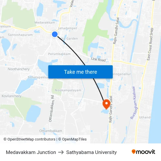 Medavakkam Junction to Sathyabama University map