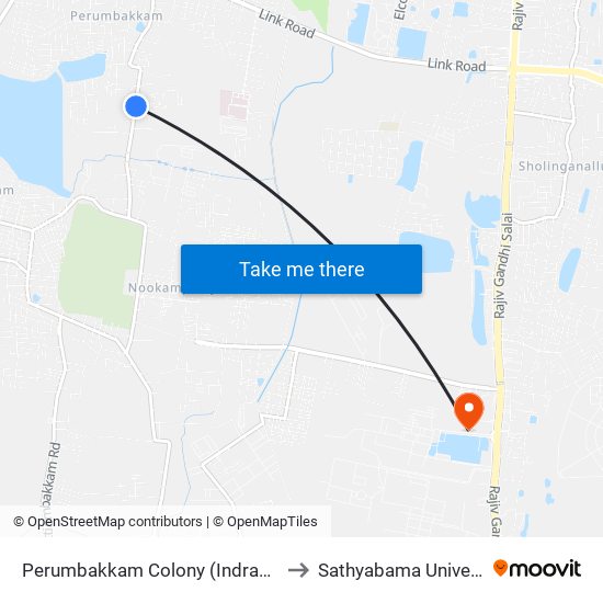 Perumbakkam Colony (Indranagar) to Sathyabama University map