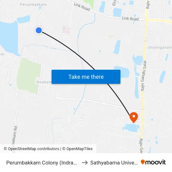 Perumbakkam Colony (Indranagar) to Sathyabama University map
