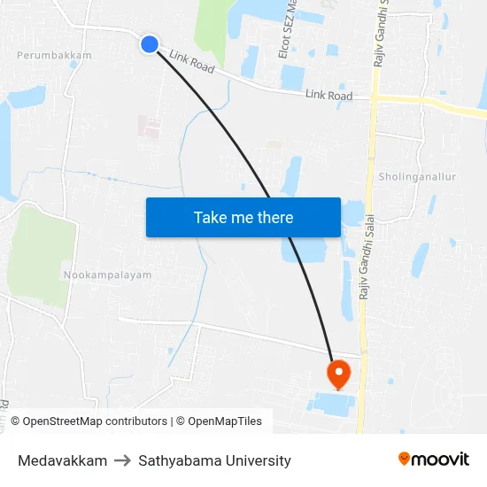 Medavakkam to Sathyabama University map