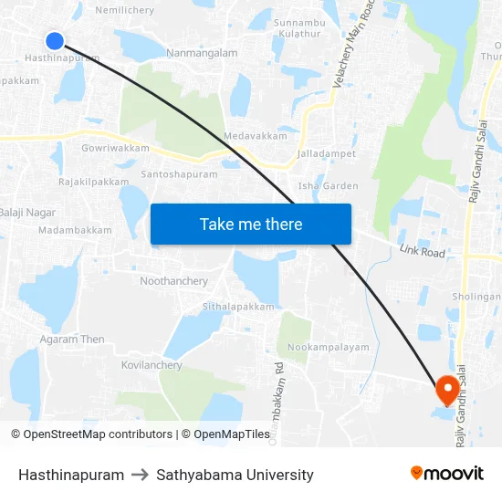 Hasthinapuram to Sathyabama University map