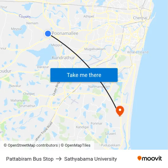 Pattabiram Bus Stop to Sathyabama University map