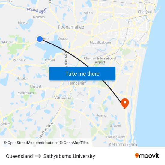 Queensland to Sathyabama University map