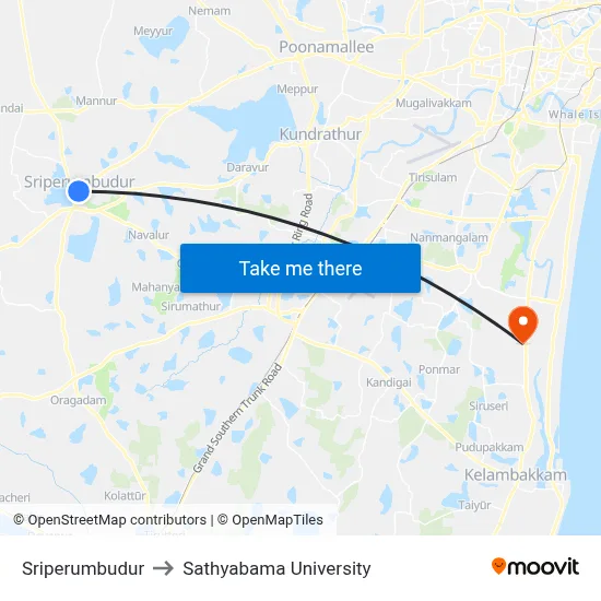 Sriperumbudur to Sathyabama University map