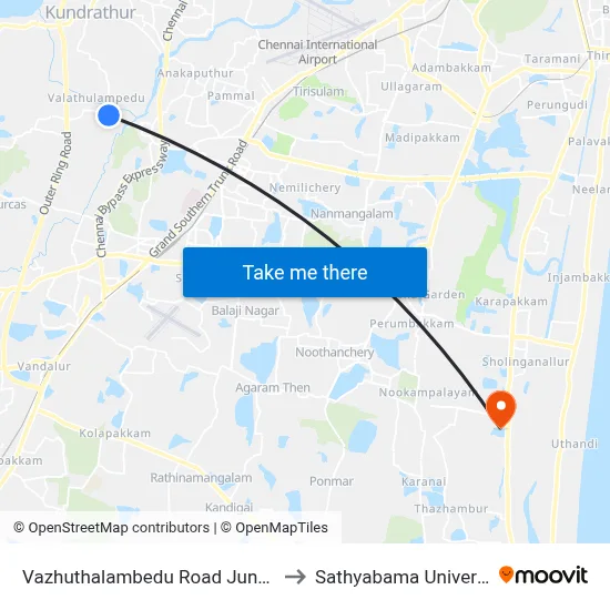 Vazhuthalambedu Road Junction to Sathyabama University map