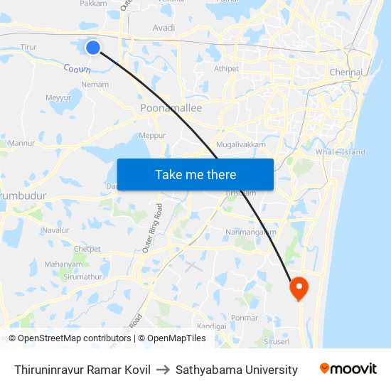 Thiruninravur Ramar Kovil to Sathyabama University map