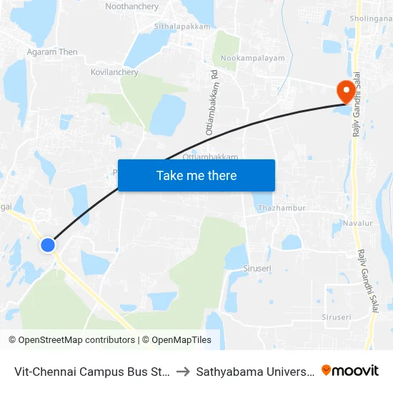 Vit-Chennai Campus Bus Stop to Sathyabama University map