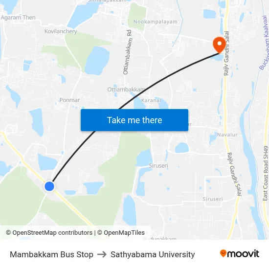 Mambakkam Bus Stop to Sathyabama University map