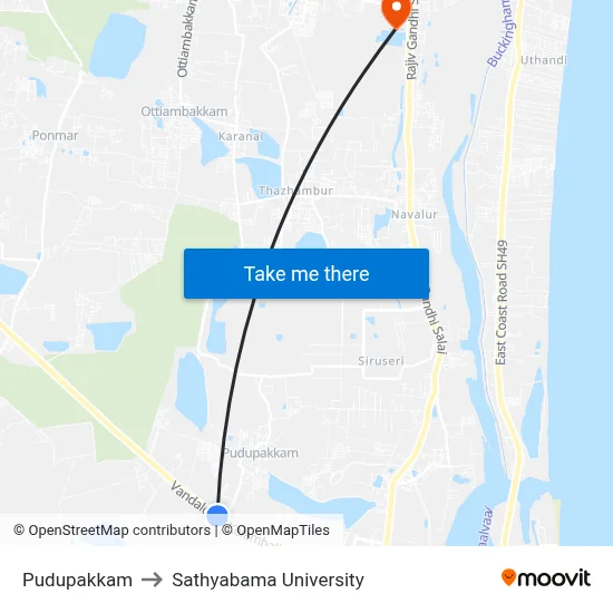Pudupakkam to Sathyabama University map