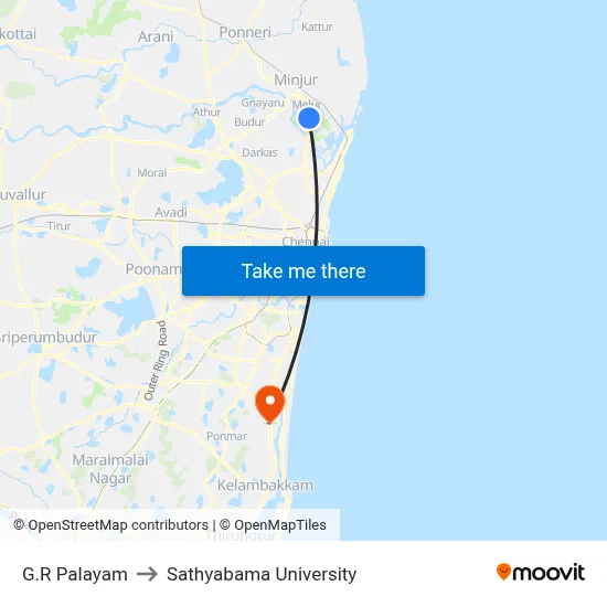 G.R Palayam to Sathyabama University map