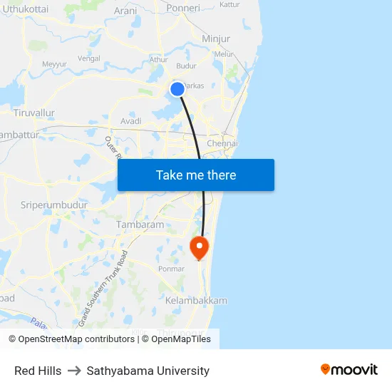 Red Hills to Sathyabama University map