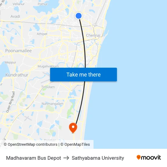 Madhavaram Bus Depot to Sathyabama University map