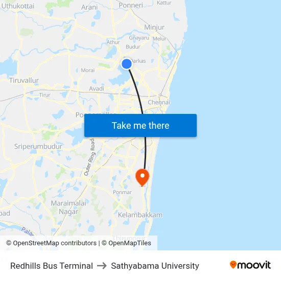 Redhills Bus Terminal to Sathyabama University map