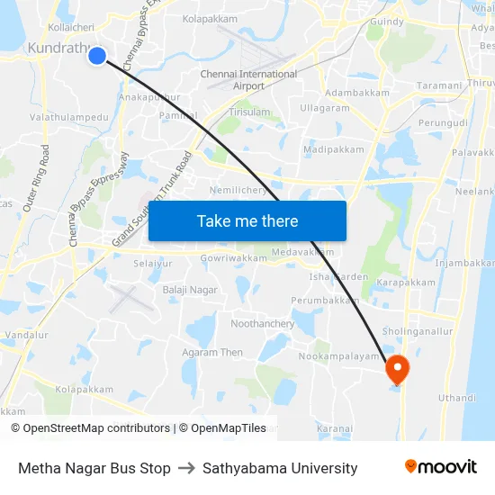 Metha Nagar Bus Stop to Sathyabama University map