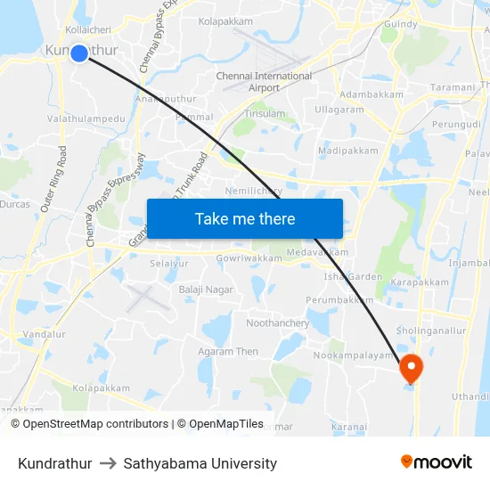 Kundrathur to Sathyabama University map