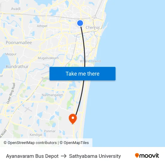 Ayanavaram Bus Depot to Sathyabama University map