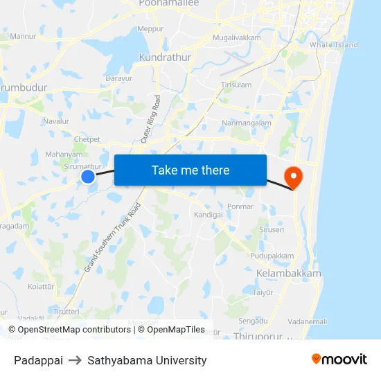 Padappai to Sathyabama University map