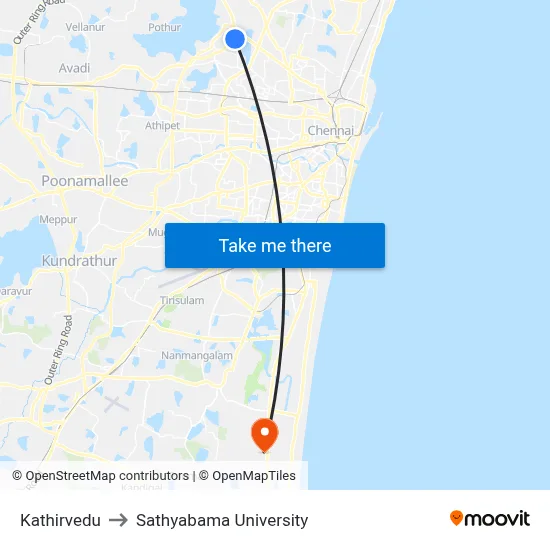 Kathirvedu to Sathyabama University map