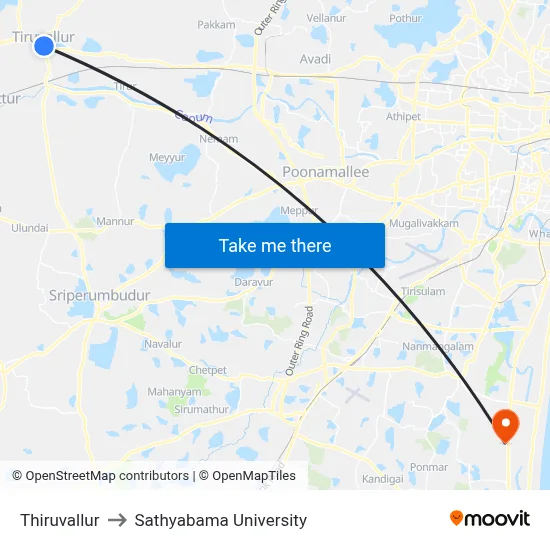 Thiruvallur to Sathyabama University map
