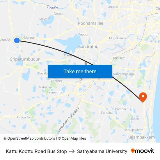 Kattu Koottu Road Bus Stop to Sathyabama University map