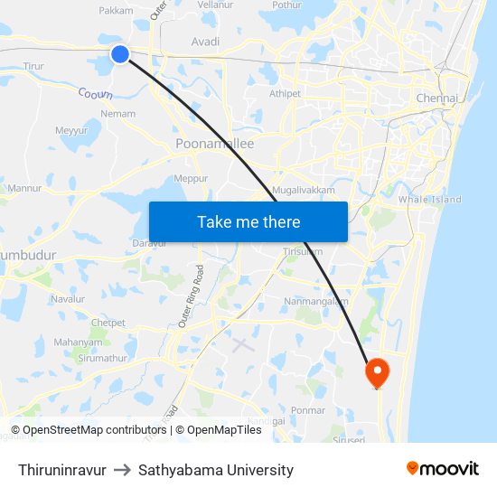 Thiruninravur to Sathyabama University map