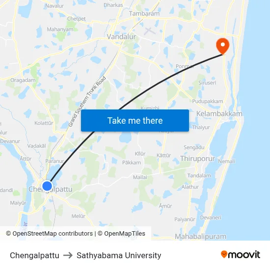 Chengalpattu to Sathyabama University map