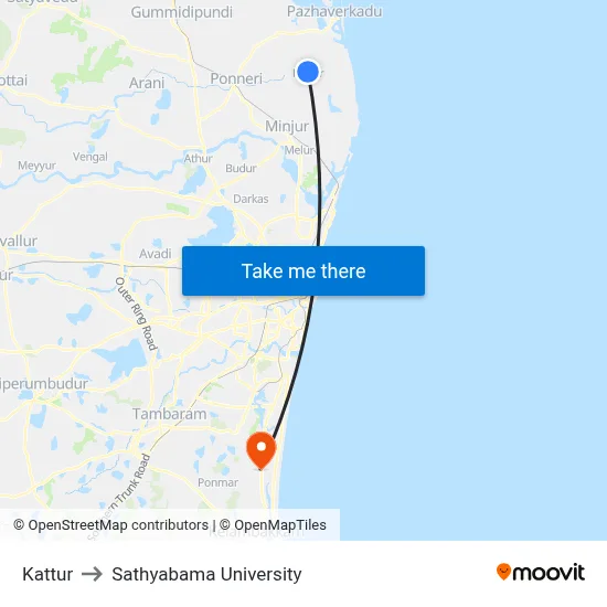 Kattur to Sathyabama University map
