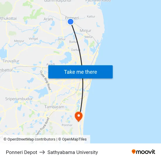 Ponneri Depot to Sathyabama University map