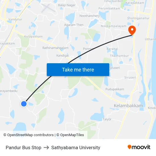Pandur Bus Stop to Sathyabama University map