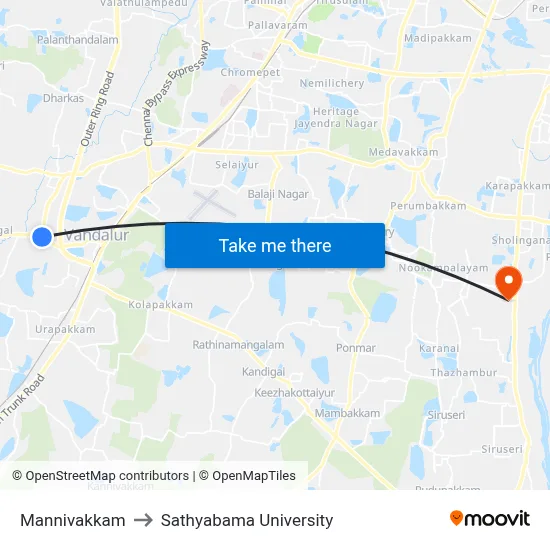 Mannivakkam to Sathyabama University map