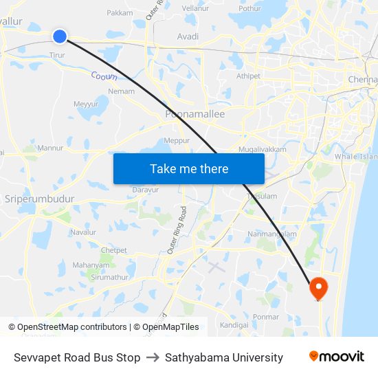 Sevvapet Road Bus Stop to Sathyabama University map
