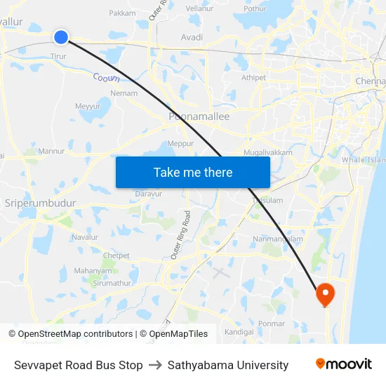 Sevvapet Road Bus Stop to Sathyabama University map