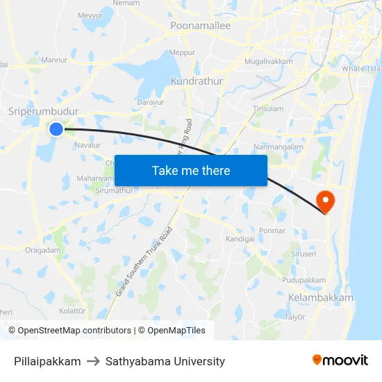 Pillaipakkam to Sathyabama University map